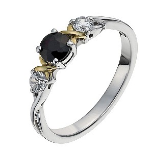 H Samuel Sterling Silver and 9ct Gold Black Sapphire