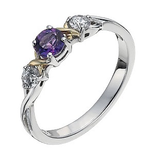 H Samuel Sterling Silver and 9ct Gold Amethyst Three