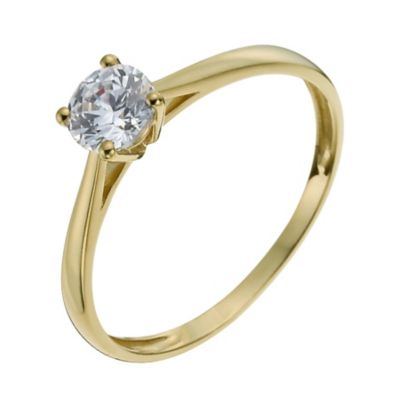 H Samuel 9ct Yellow Gold 5mm Cubic Zirconia Solitaire Ring