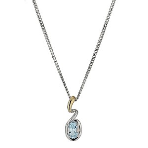 Silver & 9ct Gold Blue Topaz & Swirl Pendant