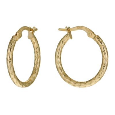 9ct Yellow Gold 15mm Pattern Creole Hoop Earrings - Product number 1010247