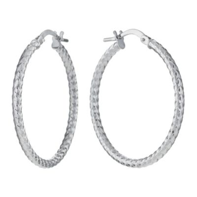 9ct White Gold Diamond Cut 25mm Creole Hoop Earrings - Product number 1010298