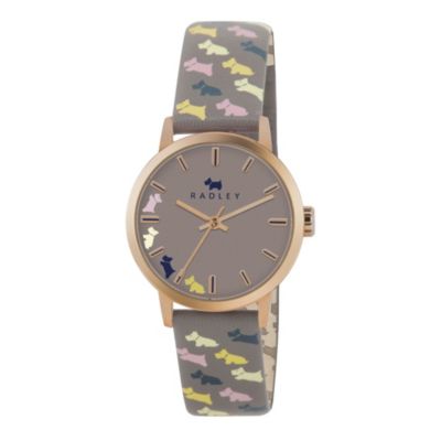 Radley Ladies' Steel Dog Print Grey Leather Strap Watch - Product number 1013319