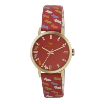 Radley Ladies' Steel Dog Print Red Leather Strap Watch - Product number 1013327