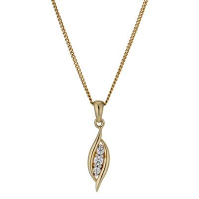 18ct Yellow Gold-Plated 18" Cubic Zirconia Wave Pendant - Product number 1013378