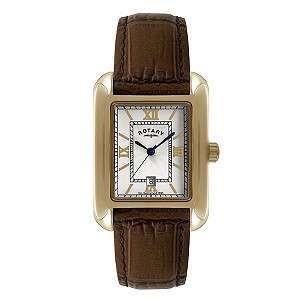 Rotary Men's Rose Gold-Plated Brown Leather Strap Watch