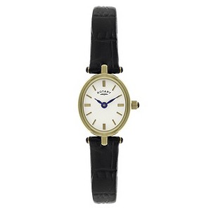 Rotary Ladies' Gold-Plated Black Leather Strap Watch