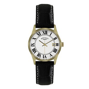 Rotary Men's Gold-Plated Black Leather Strap Watch