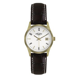 Rotary Men's Gold-Plated Black Leather Strap Watch