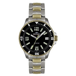 Rotary Men's Black Dial Two Colour Bracelet Watch