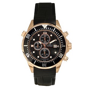 Rotary Rose Gold-Plated Black Leather Strap Watch