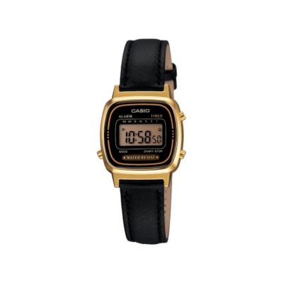 Casio Ladies' Gold-Plated Black Leather Strap Watch - Product number 1014137