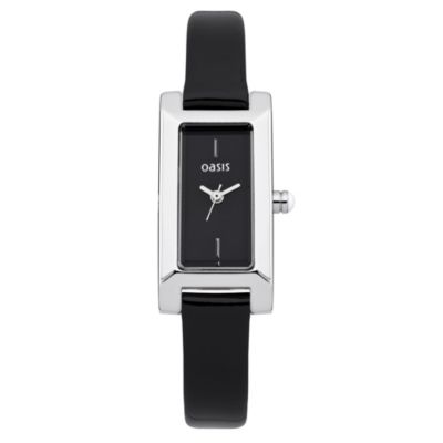 Oasis Ladies' Rectangle Alloy Black Leather Strap Watch - Product number 1014285
