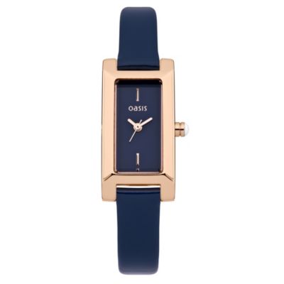 Oasis Ladies' Rose Gold Tone Navy Leather Strap Watch - Product number 1014293