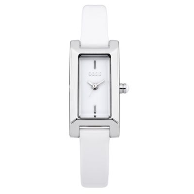 Oasis Ladies' Rectangle Alloy White Leather Strap Watch - Product number 1014315