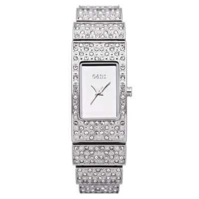 Oasis Ladies' Silver Tone Rectangle Stone Set Bracelet Watch - Product number 1014358