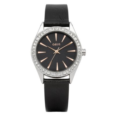 Oasis Ladies' Black Leather Strap Watch - Product number 1014447