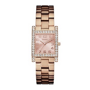 Guess Ladies' Crystal Set Rose Gold-Plated Bracelet Watch