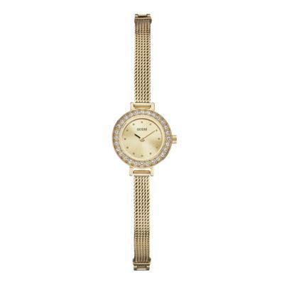 Guess Ladies' Champagne Dial Gold-Plated Mesh Bracelet Watch