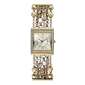 Guess Ladies' Pearl & Crystal Gold-Plated Bracelet Watch
