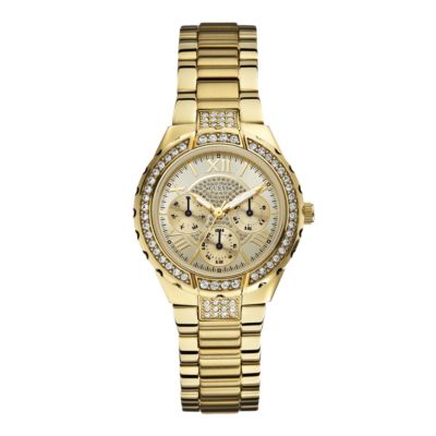 Guess Ladies' Crystal Set Gold-Plated Bracelet Watch