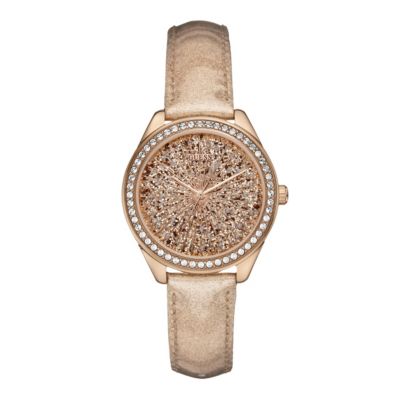 Guess Ladies' Rose Gold-Plated Leather Strap Watch - Product number 1014870