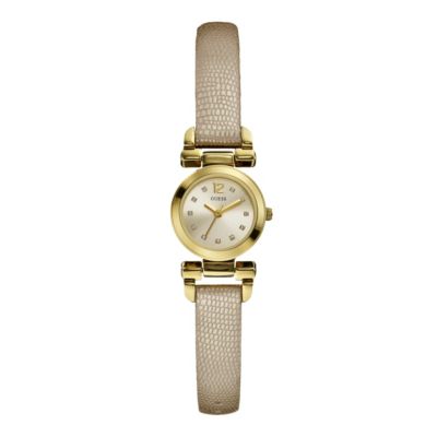 Guess Ladies' Champagne Dial Gold-Plated Leather Strap Watch