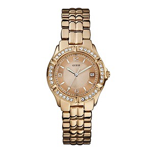 Guess Ladies' Crystal Set Rose Gold-Plated Bracelet Watch
