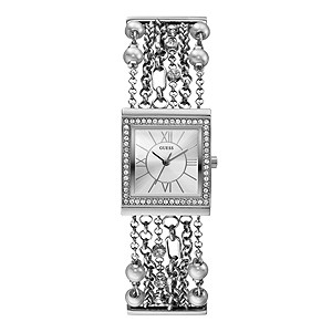 Guess Ladies' Pearl & Crystal Stainless Steel Bracelet Watch