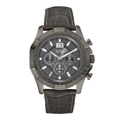 Guess Men's Grey Leather Strap Watch - Product number 1015524