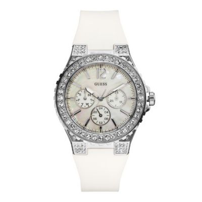 Guess Ladies' Crystal White Strap Watch - Product number 1015567