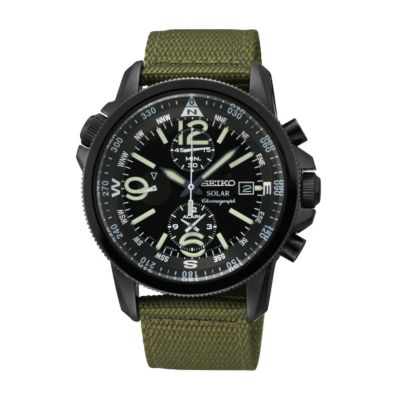 Seiko Solar Men's Black Ion-Plated Khaki Canvas Strap Watch - Product number 1015753