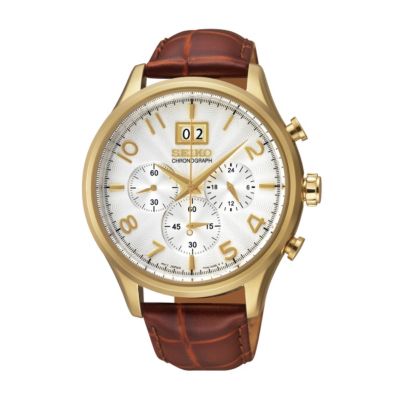 Seiko Men's Gold-Plated Brown Leather Strap Watch - Product number 1015796