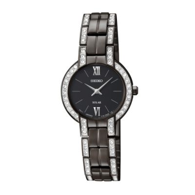 Seiko Solar Ladies' Crystal Black Ion-Plated Bracelet Watch - Product number 1015818