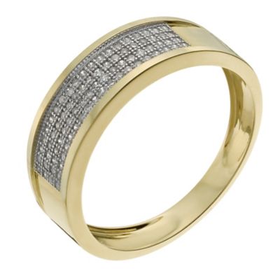 9ct yellow gold men's 22 point diamond pave ring - Product number 1016032