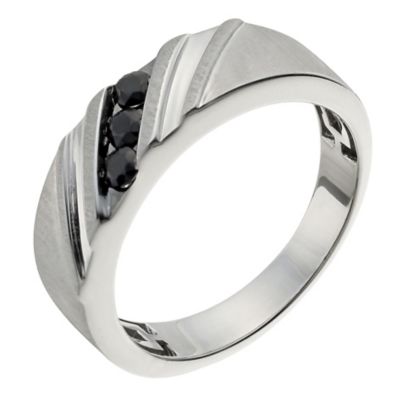 Sterling silver black sapphire diagonal three stone ring - Product number 1016423