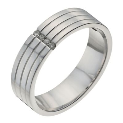 Sterling silver men's diamond groove ring - Product number 1016962