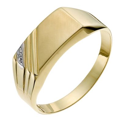 9ct yellow gold men's diamond corner detail ring - Product number 1017918