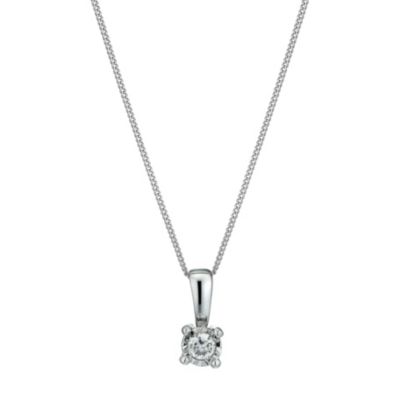 H Samuel 9ct White Gold Illusion Diamond Pendant Necklace