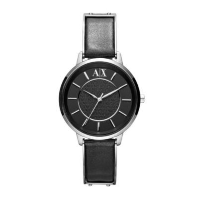 Ladies' Armani Exchange Black Leather Strap Watch