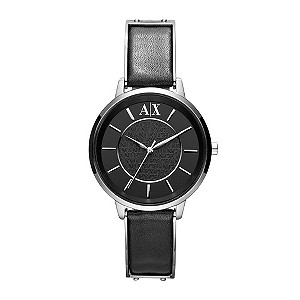 Ladies' Armani Exchange Black Leather Strap Watch