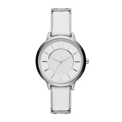 Ladies' Armani Exchange White Leather Strap Watch