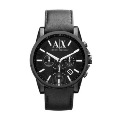 Armani Exchange Men's Black Dial Black Leather Strap Watch