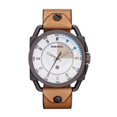 Diesel Men's White Dial Brown Leather Strap Watch