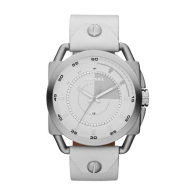 Diesel Men's White Leather Strap Watch