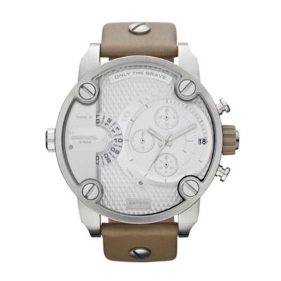 Diesel Unisex Silver Dial Nude Leather Strap Watch