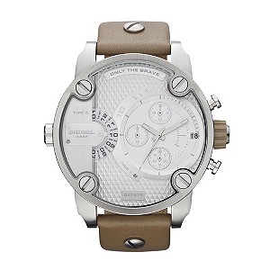 Diesel Unisex Silver Dial Nude Leather Strap Watch