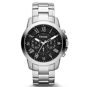 Fossil Grant Men's Black Dial Stainless Steel Bracelet Watch