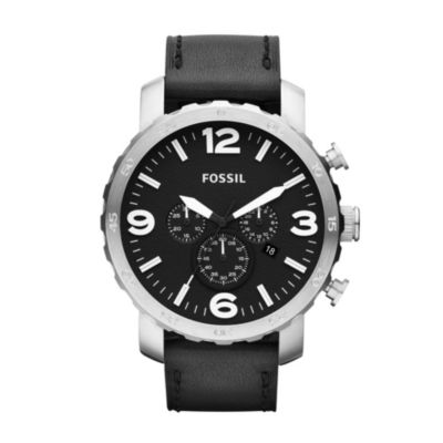 Fossil Nate Men's Black Leather Strap Watch