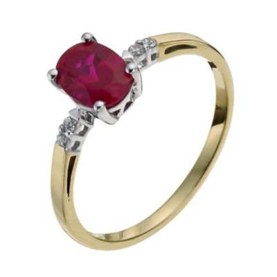 Sterling Silver and 9ct Gold Created Ruby Oval